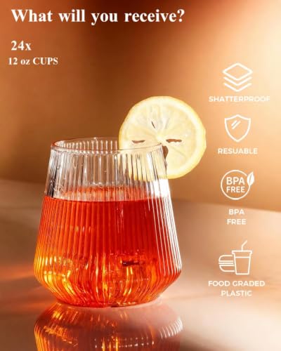 48-Pack Clear Disposable Plastic Cups & Champagne Flutes with Ripple Design
