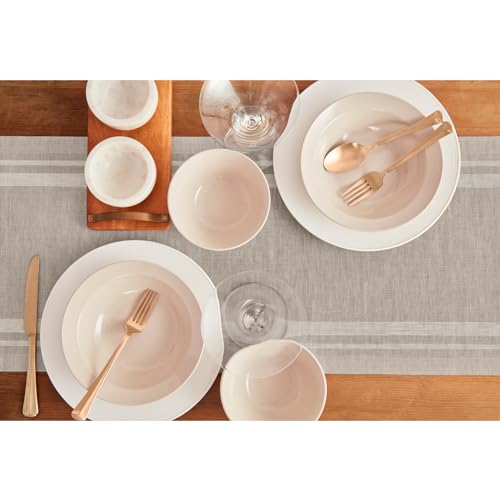 Solino Home 100% Pure Linen Table Runner White & Natural 14 x 108 in French Stripe