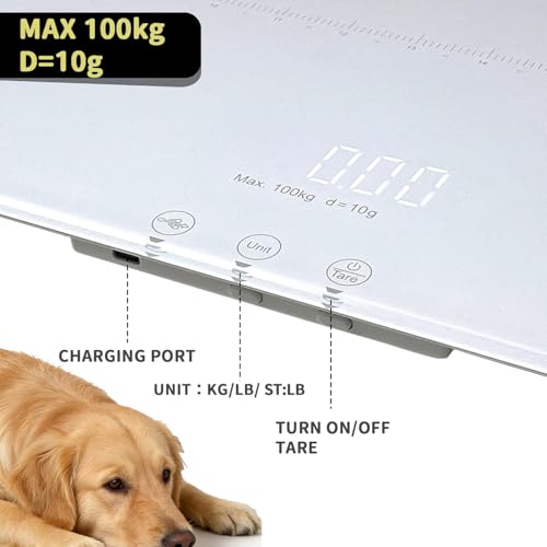 Digital Pet Scale for Dogs and Cats 27 x 13 in, Max 220lbs, Rechargeable, 3 Modes, 10g Precision