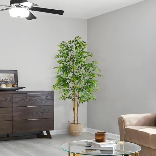 Warmplants 7ft Artificial Ficus Tree with Woven Basket - Realistic Fake Indoor Plant