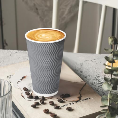 16oz Disposable Coffee Cups with Lids - 100 Pack, Heat-Insulated Paper Cups