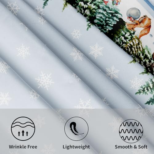 Sweetshow 60 Inch Winter Snowflake Blue Round Christmas Tablecloth with Deer & Squirrel Design