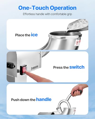 440LBS/HR Electric Ice Crusher Machine with 4 Blades, Stainless Steel Snow Cone Maker, 350W - Silver