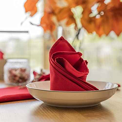 Home Brilliant Red Napkins Cloth Napkins 17 x 17 Inch Solid Washable Polyester Dinner Napkins Set of 12 Great for Weddings Parties Christmas Holiday Dinner, Red