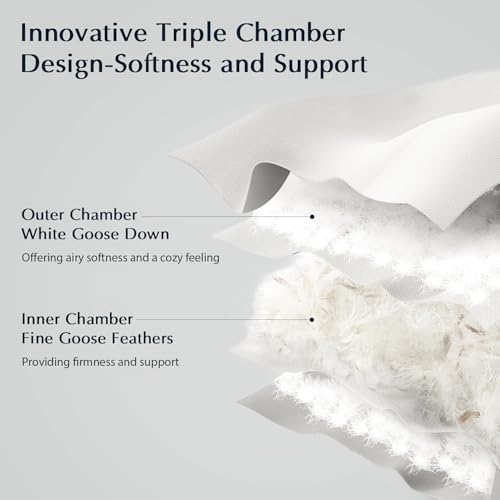 Pacific Coast Queen Size Goose Feather & Down Pillow with 3-Chamber Support - Hypoallergenic, High Thread Count Cotton Shell