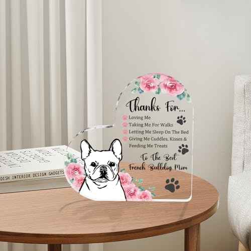 Tian Zhun French Bulldog Gifts for Women Thank You French Bulldog Mom Gifts for Women Dog Lover Rose Acrylic Heart Plaques Appreciation Gift for Mothers Day Christmas Birthday