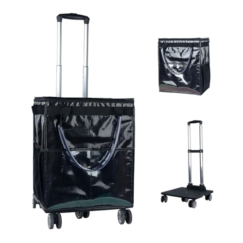 Wloskance Reusable Grocery Bags on Wheels - Black Rolling Tote, 40 lbs Capacity