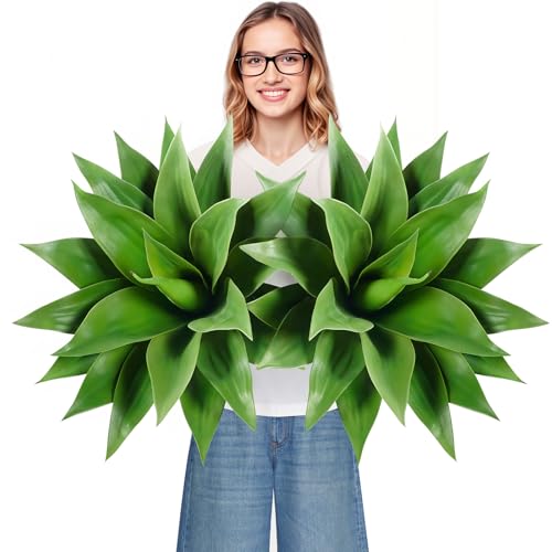 Velener 28 Inch Green Artificial Agave Plants Set of 2 Outdoor Faux Succulents