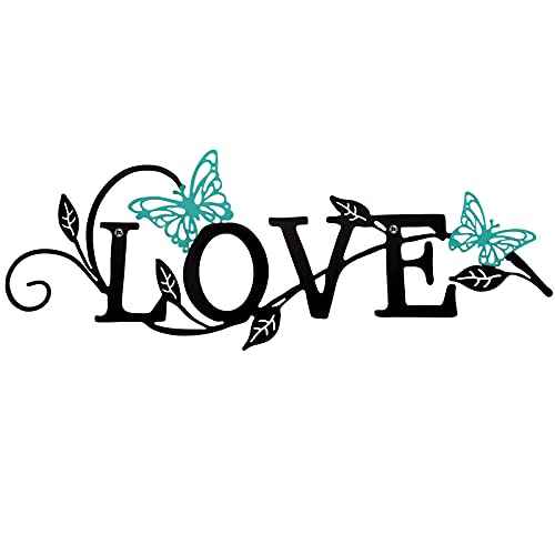 Metal Butterfly Love Sign Wall Decor Metal Black Love Word Sign Rustic Home Letter Ornament Cutout for Home Office Living Room Hanging Wall Decorations, 14 x 5 Inch