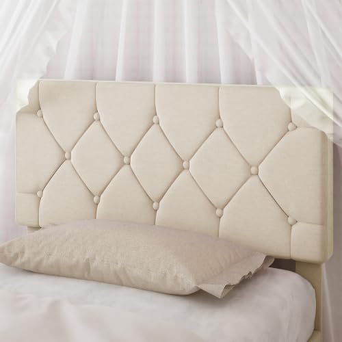 VECELO Upholstered Twin Bed Frame with Adjustable Headboard, Beige