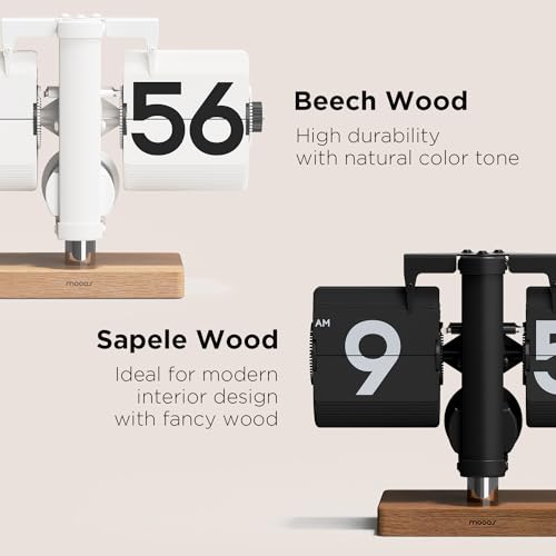 Mini Black Wood Flip Desk Clock - Classic Modern Retro Analog Table Timepiece
