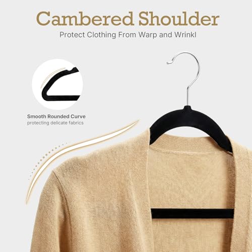 Black Velvet Hangers 60 Pack - Non-Slip Clothes Storage, Space Saving