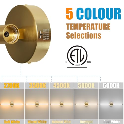 Gold Wall Sconces Set of Two - 23 Inch Hardwired LED Vanity Lights - Modern Bathroom Lighting - Variation: Gold / 23 Inch