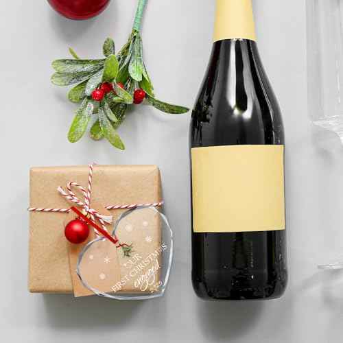 Thyle Engagement Gifts for Couples 2025 Heart Shaped Mistletoe Pattern Crystal Just Married Ornaments First Christmas Engaged Ornament for Newly Engaged Couples and Fiance Gifts for Women