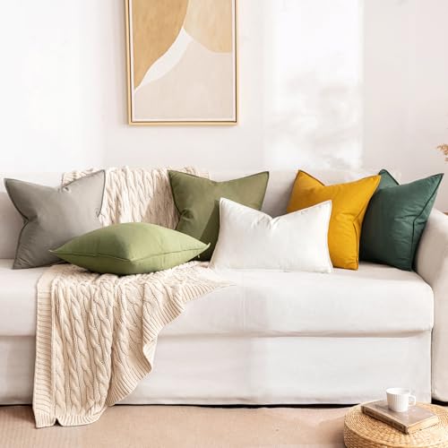 MIULEE Pack of 2 Christmas Decorative Linen Pillow Covers Boho Farmhouse Modern Soft Accent Throw Pillows Neutral Cushion Covers for Sofa Couch Bed Living Room Home Decor, 16x16 Inch Dark Green