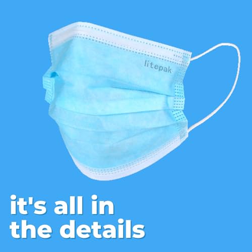 Litepak Blue Disposable 3-Ply Face Masks - 2000 Pack, Breathable & Hygienic