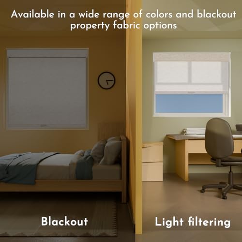 Persilux 45x72 Inch Blackout Roller Shades Linen Fabric Cordless Insulated UV Block for Home & Office - Cream Variation