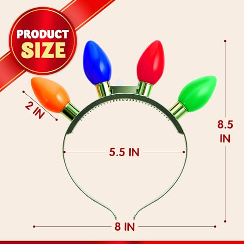 JOYIN 1 Pack Christmas Headband LED Light Bulb Flashing Headband with 4 Colorful LED Bulbs for Adults Kids Accessories Christmas Party Favors Xmas Party Supplies