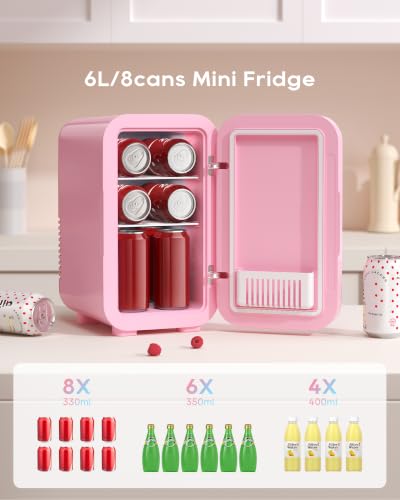 Pink Mini Fridge 6L for Skincare, Cosmetics & Drinks - Portable Cool & Warm