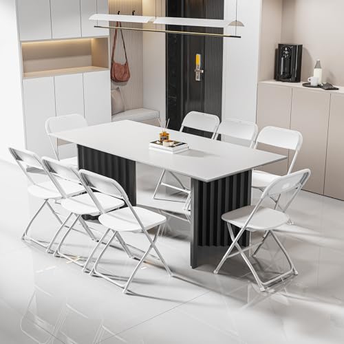 Bonnlo Folding Chairs Set of 6 - White Plastic Seat with Metal Frame, Perfect for Parties & Events