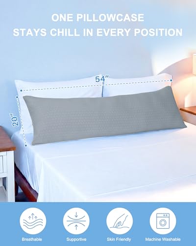 YZ HOME Cooling Body Pillow Dark Grey 20x54 Inch - Shredded Memory Foam, Removable Cover