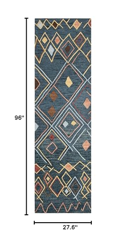 SAFAVIEH Suzani Collection 2'3" x 8' Dark Blue/Multi SZN314A Hand-Hooked Moroccan Boho Premium Wool Runner Rug