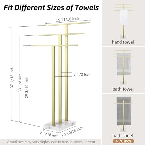 KES Gold 3-Tier Freestanding Towel Rack with Marble Base, 36" Tall