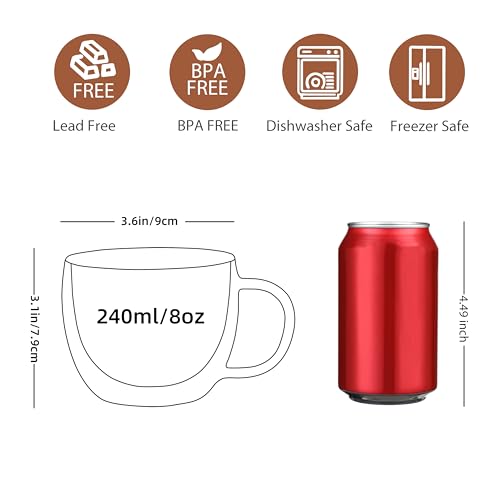 CNGLASS 8oz Double Wall Insulated Glass Coffee Mugs Set of 4 – Clear Borosilicate Latte & Espresso Cups