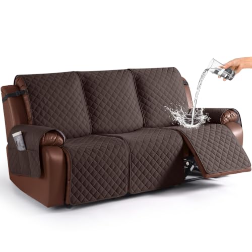 KinCam Waterproof Recliner Sofa Cover 3 Seater Chocolate - Washable, Non-Slip Fit