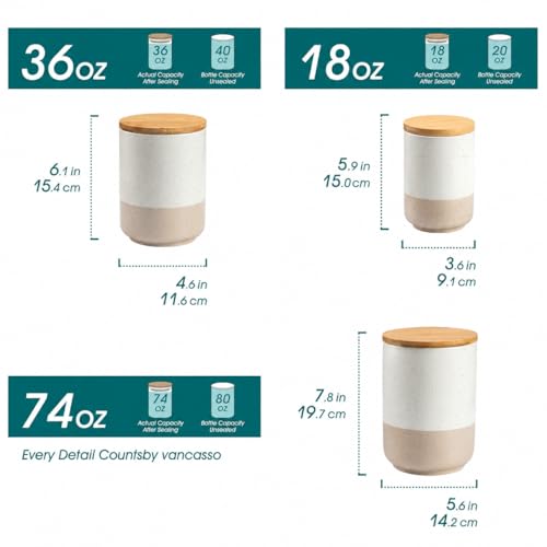 Ceramic Food Storage Canister Set of 3 - 18/36/74 OZ Kitchen Organizers
