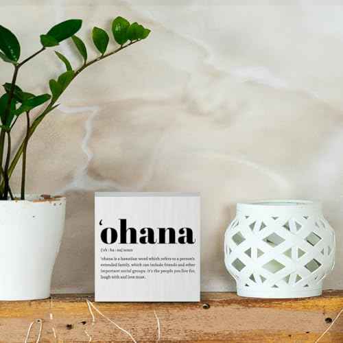 Ohana Definition Hawaii Rustic Home Office Decor Wooden Box Sign, Inspirational Hawaiian Gifts for Christmas Thanksgiving North Island Decorative Office Desk Accessories Table Shelf Decor Plaque Sign