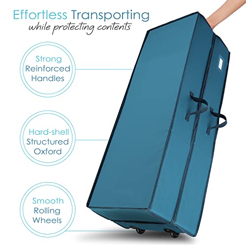 Hearth & Harbor Extra Large Blue Wrapping Paper Storage Container with Ribbons & Wheels
