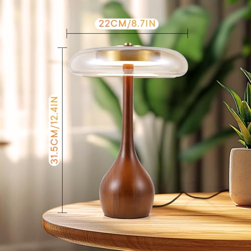Gold Small Teardrop Table Lamp with Wooden Base - 12.4 Inch Bedroom Decor