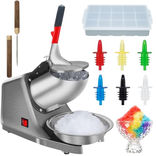 Reespring Electric Snow Cone Machine with 4 Blades - Shaved Ice Maker, 300W, Includes Ice Pick & Syrup Dispensers
