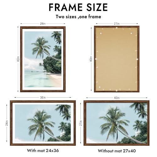 Hongkee Rustic Brown 27x40 Inch Poster Frame Wall Mount - Wooden Style