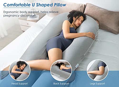 Grey Cooling QUEEN ROSE 65-Inch U Shaped Pregnancy & Body Pillow, Maternity Support