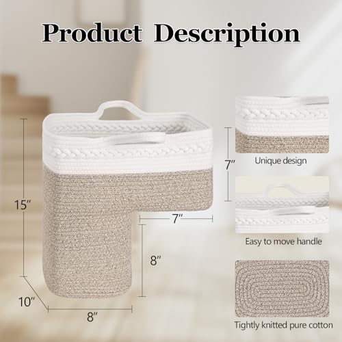 Brown Woven Stair Basket - 15x10x15 Inch Cotton Storage Bin with Handles