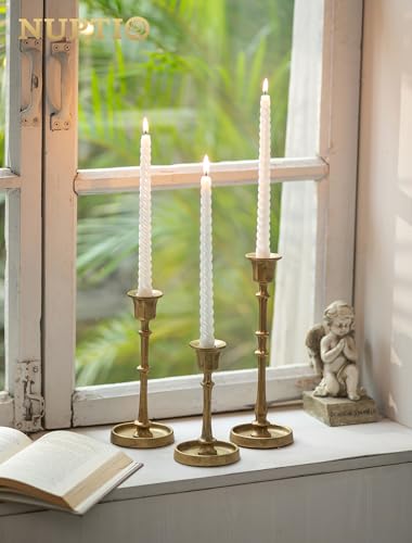 Gold Cast Iron Taper Candle Holders Set of 3 Antique Style Wedding Decor