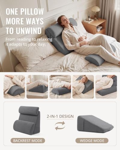 Grey Blissful Diary Reading Pillow with Wide Backrest & Adjustable Support - 19inch