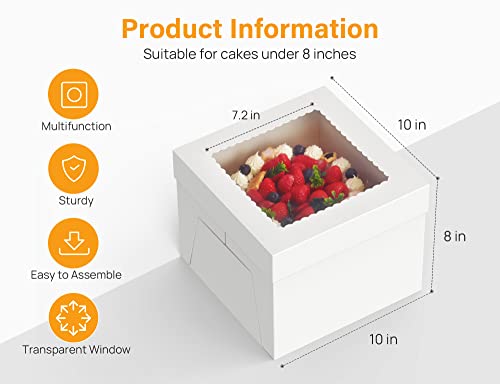 Kootek 15 Pack 10x10x8 Inch Cake Boxes with Clear Windows for Cakes & Pastries