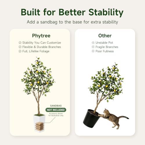 6FT Artificial Lemon Tree with White Tall Planter - Realistic Faux Indoor Outdoor Decor