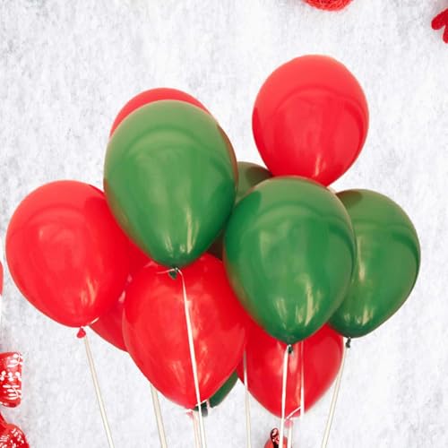 100pcs 12inch Red Balloons and Dark Green Balloons for Birthday Christmas Party Decorations