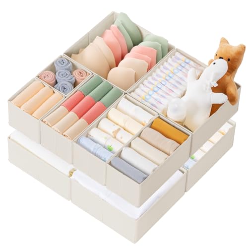 Criusia Drawer Organizer Clothes Set - Oatmeal / 10 Pack, Foldable Closet Dividers for Baby Clothes & Underwear