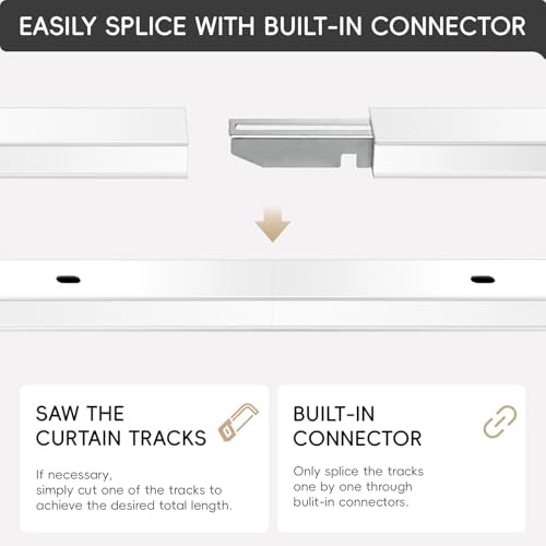 Aluminum Ceiling Curtain Track with Roller Hooks - White, 9ft-12ft, 1 Pack