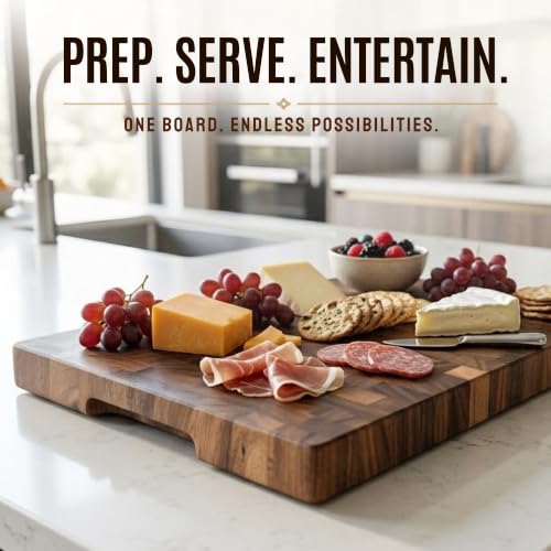 Exotic Suar End Grain Cutting Board 20 x 13 Inch - Heavy Duty Butcher Block with Non-Slip Feet