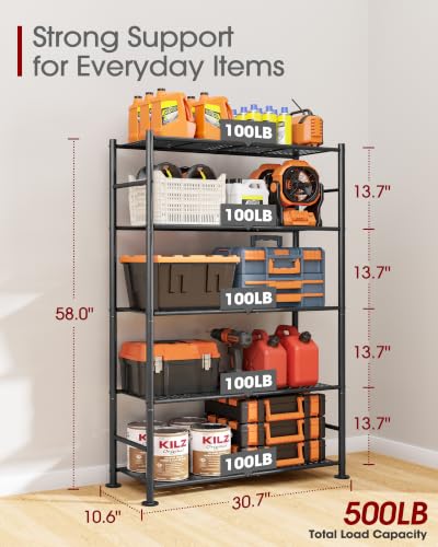 Garage Shelving Unit 5-Tier Heavy Duty Metal Storage Shelves Black 30.7 x 10.6 x 58 Variation of THIS listing
