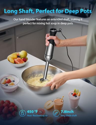 Immersion Blender Handheld 1000W 25-Speed Stainless Steel Black - Heavy-Duty Motor