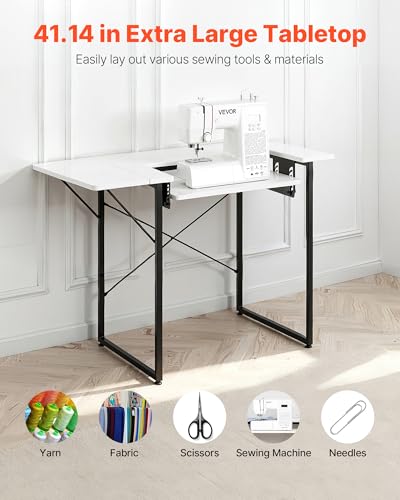 VEVOR Multipurpose Sewing Table 41.14 x 23.62 inches with Storage & Foldable Side Shelf