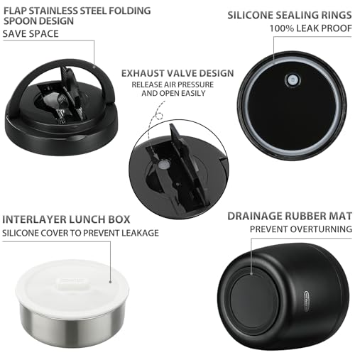 Wiwens 32oz Thermo Food Jar Black - Insulated Leakproof Soup Bento Container with Spoon