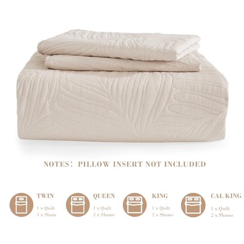 Exclusivo Mezcla Beige Cream Queen Quilt Bedding Set 90x96 inch Lightweight